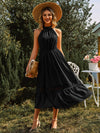 Grecian Neck Spliced Lace Midi Dress(PLEASE ALLOW 5-14 DAYS FOR PROCESSING AND SHIPPING)