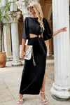 Cutout Split Puff Sleeve Maxi Dress(PLEASE ALLOW 5-14 DAYS FOR PROCESSING AND SHIPPING)