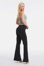 Full Size High Waist Distressed Raw Hem Flare Jeans