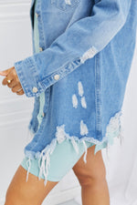 Full Size Distressed Raw Hem Denim Jacket