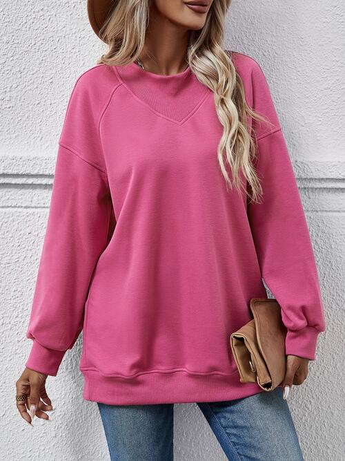 Round Neck Drop Shoulder Long Sleeve Sweater