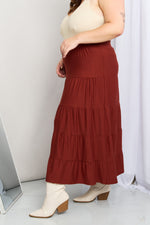 Wide Waistband Tiered Midi Skirt