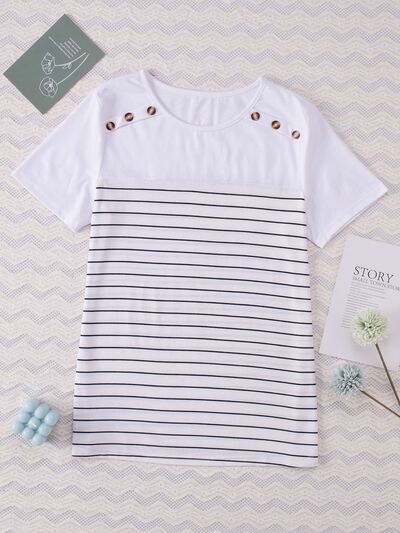 Striped Round Neck Short Sleeve Top