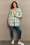 Plaid Collared Neck Button-Down Long Sleeve Jacket