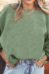 Ribbed Round Neck Drop Shoulder Sweatshirt