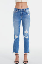 Full Size Mid Waist Distressed Ripped Straight Jeans