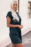 Notched Neck Cuffed Sleeve Mini Dress(PLEASE ALLOW 5-14 DAYS FOR PROCESSING AND SHIPPING)