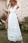 Embroidered Short Sleeve Surplice Neck Maxi Dress(PLEASE ALLOW 7-14 BUSINESS DAYS FOR PROCESSING AND SHIPPING)