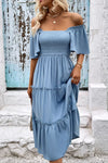 Smocked Square Neck Frill Trim Dress(PLEASE ALLOW 7-14 BUSINESS DAYS FOR PROCESSING AND SHIPPING)