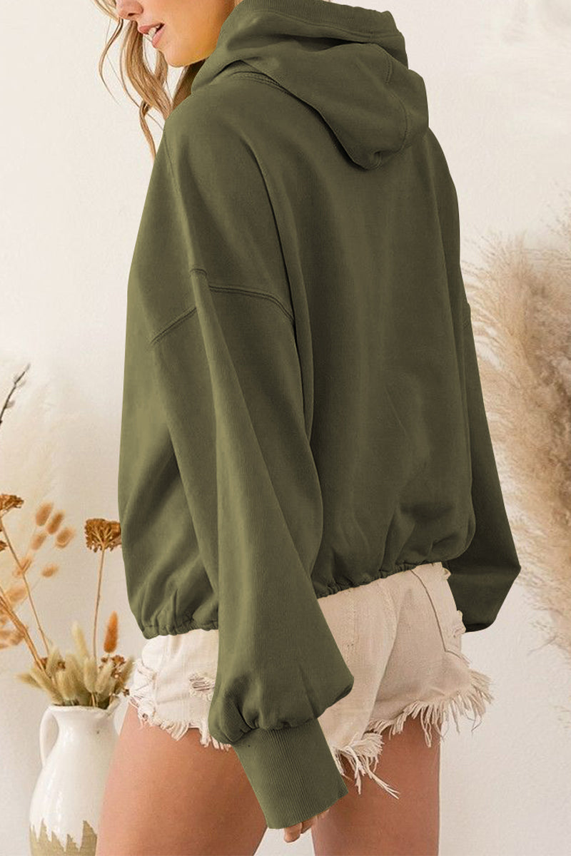 Zip-Up Dropped Shoulder Hoodie