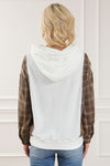 Plaid Waffle-Knit Drawstring Kangaroo Pocket Hoodie