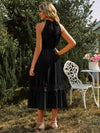 Grecian Neck Spliced Lace Midi Dress(PLEASE ALLOW 5-14 DAYS FOR PROCESSING AND SHIPPING)