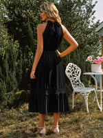 Grecian Neck Spliced Lace Midi Dress(PLEASE ALLOW 5-14 DAYS FOR PROCESSING AND SHIPPING)