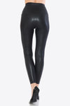 PU Leather Wide Waistband Leggings in Black