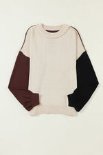 Contrast Round Neck Dropped Shoulder Sweater