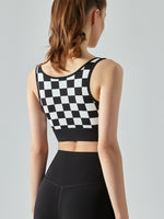 Round Neck Plaid Cropped Sports Tank Top