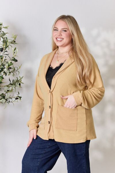 Full Size Button Up Long Sleeve Cardigan