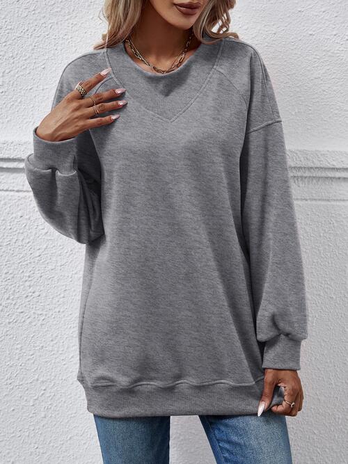 Round Neck Drop Shoulder Long Sleeve Sweater