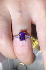 1 Carat Moissanite Platinum-Plated Rectangle Ring(ALLOW 5-15 BUSINESS DAYS FOR PROCESSING AND SHIPPING)in Purple