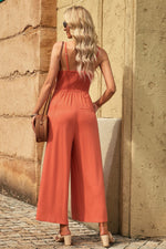 Smocked Spaghetti Strap Wide Leg Jumpsuit(PLEASE ALLOW 5-14 DAYS FOR PROCESSING AND SHIPPING)