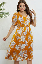 Floral V-Neck Puff Sleeve Dress(PLEASE ALLOW 5-14 DAYS FOR PROCESSING AND SHIPPING)