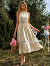 Grecian Neck Spliced Lace Midi Dress(PLEASE ALLOW 5-14 DAYS FOR PROCESSING AND SHIPPING)
