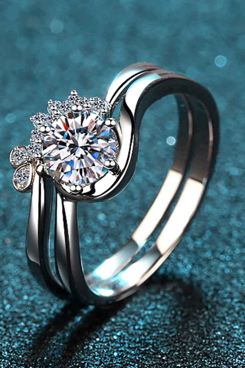 Moissanite Rhodium-Plated Two-Piece Ring Set(PLEASE ALLOW 5-14 DAYS FOR PROCESSING AND SHIPPING)