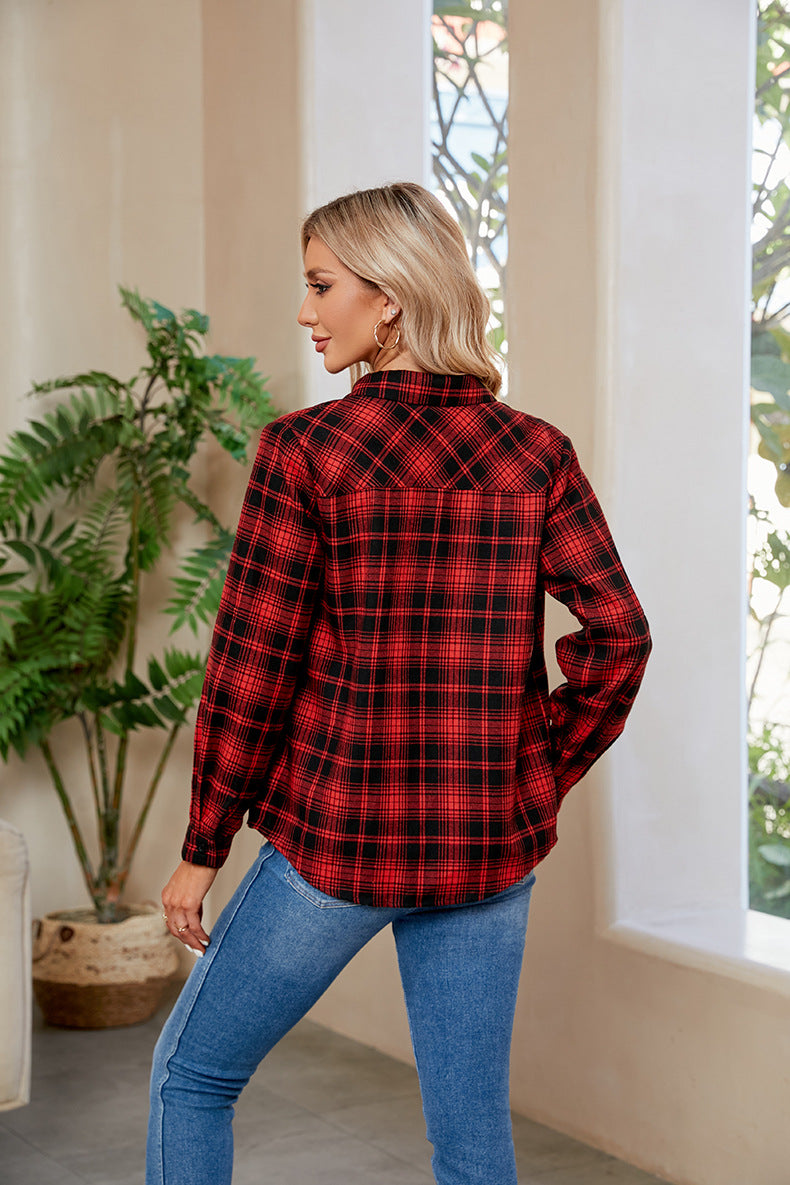 Plaid Curved Hem Long Sleeve Shirt (PLEASE ALLOW 7-15 DAYS FOR SHIPPING AND PROCESSING)