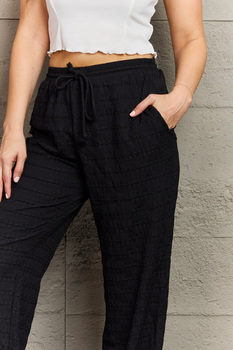 Dainty Delights Textured High Waisted Pant in Black