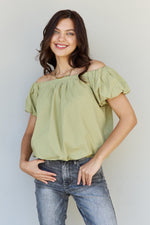 Light The Way Off The Shoulder Puff Sleeve Blouse in Lime