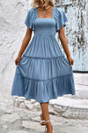 Smocked Square Neck Frill Trim Dress(PLEASE ALLOW 7-14 BUSINESS DAYS FOR PROCESSING AND SHIPPING)