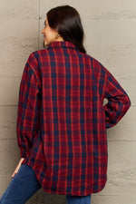 Plaid Collared Neck Button-Down Long Sleeve Jacket