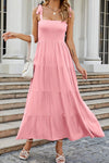 Tie-Shoulder Smocked Tiered Dress(PLEASE ALLOW 5-14 DAYS FOR PROCESSING AND SHIPPING)