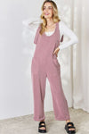 Full Size Ribbed Tie Shoulder Sleeveless Ankle Overalls