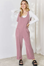 Full Size Ribbed Tie Shoulder Sleeveless Ankle Overalls