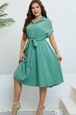 Buttoned Tie-Waist Shirt Dress(PLEASE ALLOW 5-14 DAYS FOR PROCESSING AND SHIPPING)
