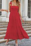 Tie-Shoulder Smocked Tiered Dress(PLEASE ALLOW 5-14 DAYS FOR PROCESSING AND SHIPPING)