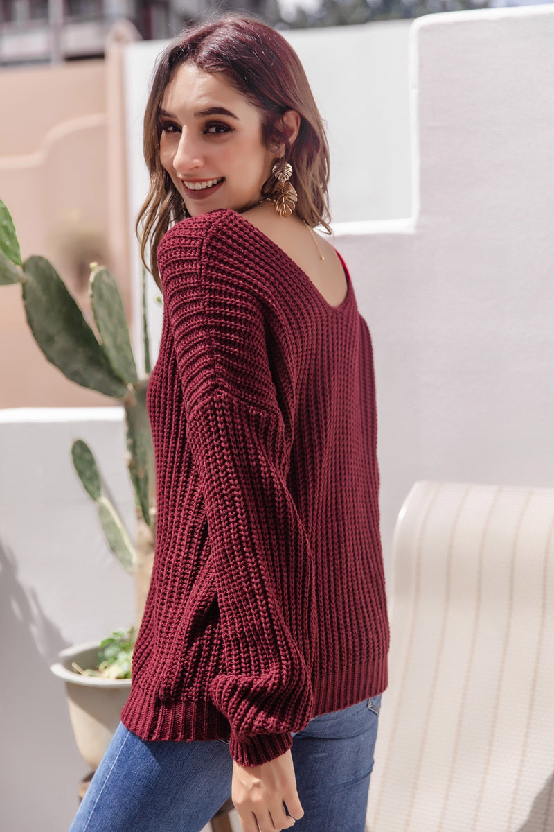 V-Neck Ribbed Knit Sweater (PLEASE ALLOW 7-15 DAYS FOR SHIPPING AND PROCESSING)