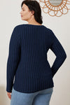 Full Size Ribbed V-Neck Long Sleeve Top