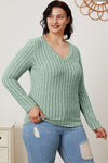 Full Size Ribbed V-Neck Long Sleeve Top