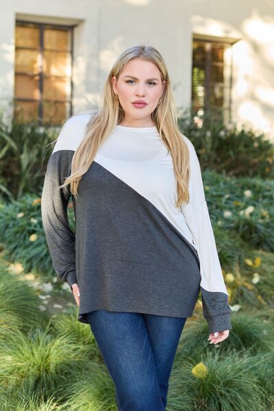 Full Size Contrast Long Sleeve Top