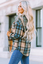 Plaid Curved Hem Shirt Jacket with Breast Pockets (ARRIVES IN 5-12 BUSINESS DAYS)