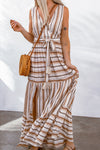 Striped Tie Waist Slit Sleeveless Dress(PLEASE ALLOW 5-14 DAYS FOR PROCESSING AND SHIPPING)