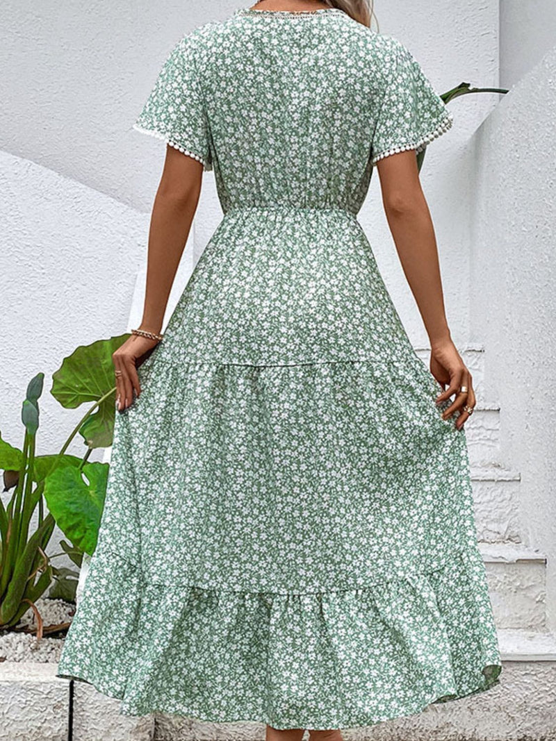 Ditsy Floral V-Neck Tiered Dress(PLEASE ALLOW 7-14 BUSINESS DAYS FOR PROCESSING AND SHIPPING)