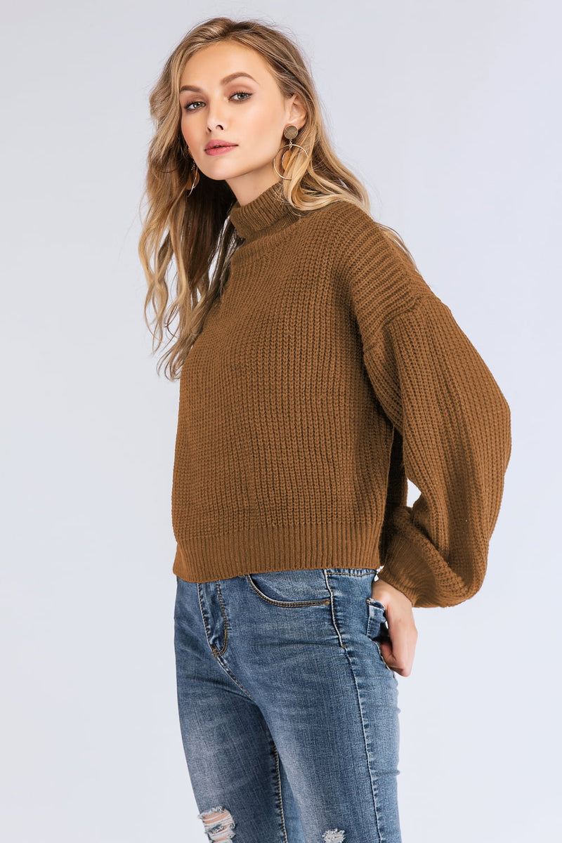 Turtleneck Rib-Knit Dropped Shoulder Sweater (PLEASE ALLOW 7-15 DAYS FOR SHIPPING AND PROCESSING)