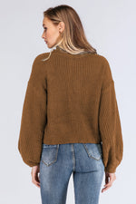 Turtleneck Rib-Knit Dropped Shoulder Sweater (PLEASE ALLOW 7-15 DAYS FOR SHIPPING AND PROCESSING)