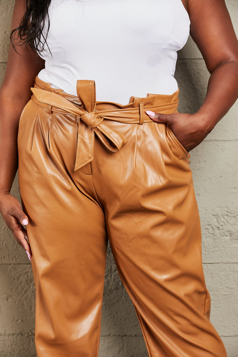 Powerful You Full Size Faux Leather Paperbag Waist Pants