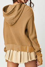 Waffle-Knit Long Sleeve Hooded Jacket