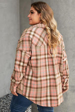 Plus Size Plaid Button Up Collared Neck Shirt