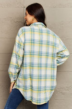 Plaid Collared Neck Button-Down Long Sleeve Jacket